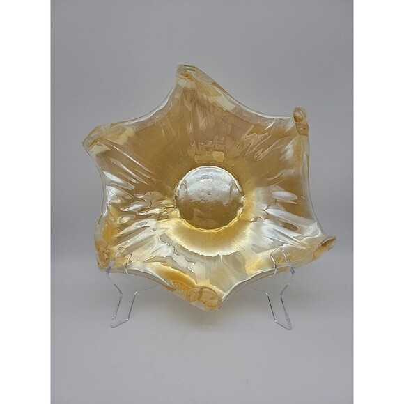 Other - Vintage Gold and White Luster Bowl 12x12x4 Fused Art Glass Bowl Starfish 6 Leg
